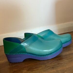 Dansko Green and Purple Clogs